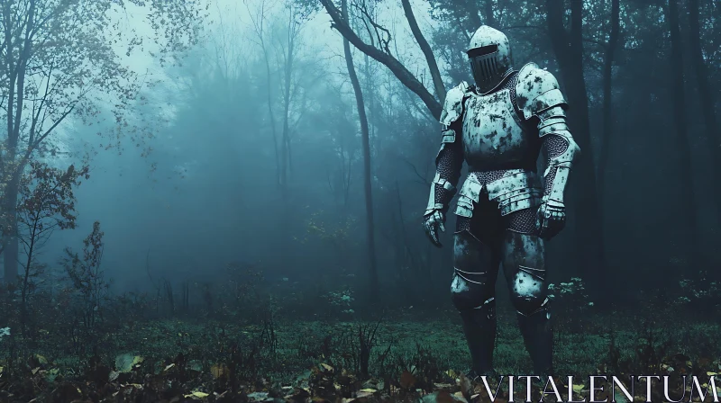 AI ART Armored Knight in Foggy Woods