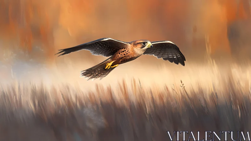 Soaring Bird Over Golden Field AI Image