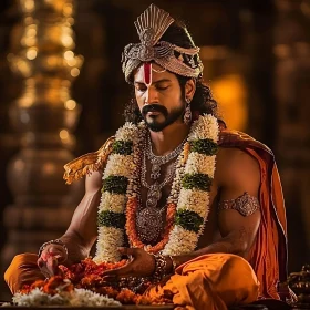 Contemplative Man with Flower Garland