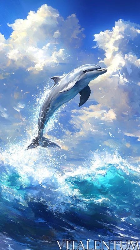 A Playful Dolphin in Ocean Waves AI Image