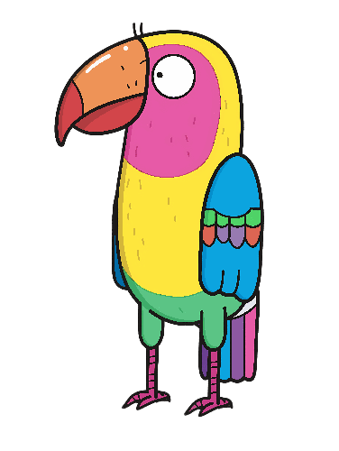 Humorous Cartoon Parrot with Bright Feathers - Art Illustration POD Design