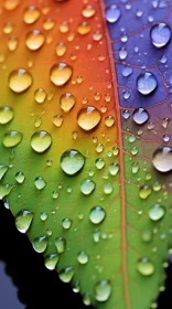 Rainbow Leaf with Rain Drops - Photorealistic Nature Artistry