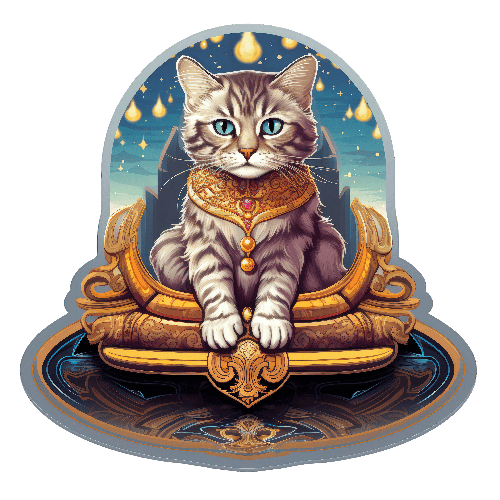 POD Design Regal Cat on Golden Throne: A Digital Art Masterpiece