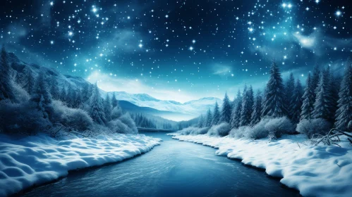 Snowy Mountains and Starlit Sky - A Joyful Celebration of Nature
