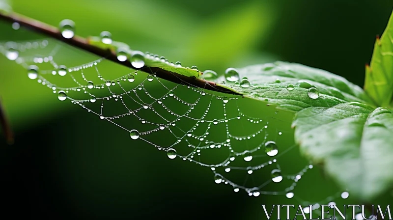 Tranquil Gardenscapes: Spider Web with Dew Drops AI Image