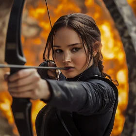 Focused Archer in Fiery Setting
