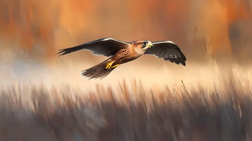 Soaring Bird Over Golden Field