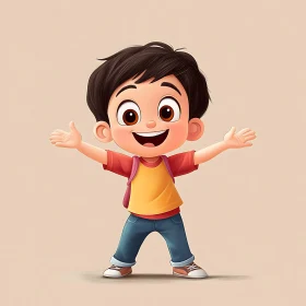 Happy Cartoon Boy with Backpack Illustration