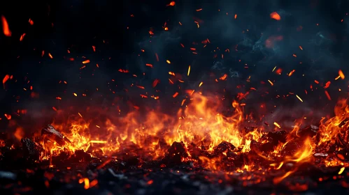 Fiery Scene with Glowing Coals