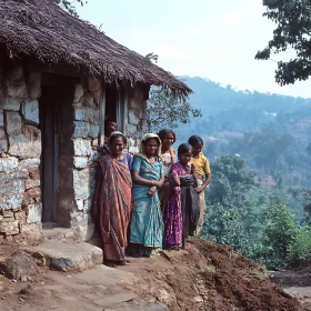 Family Portrait in Front of Old House