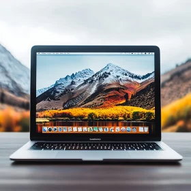 Laptop Displaying Autumn Mountain Scenery