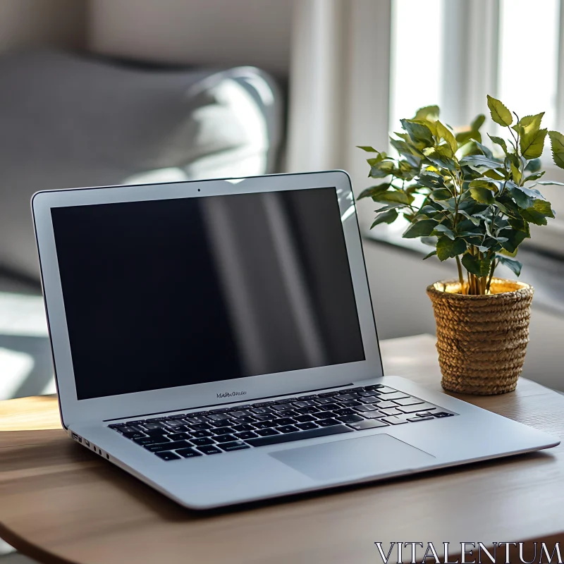 Minimalist Workspace with Laptop and Plant AI Image