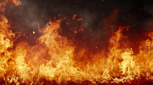 Powerful Blaze with Fiery Embers and Smoke