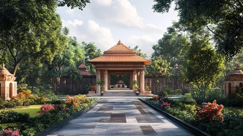 Ornate Pavilion in Lush Garden Setting