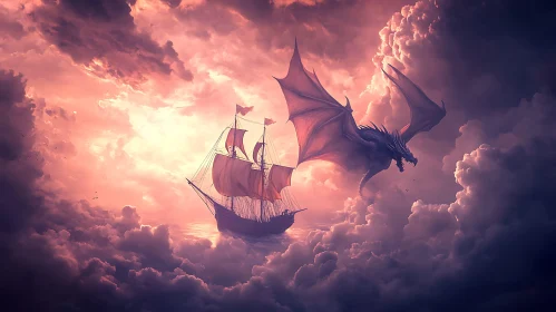 Fantasy Dragon Sailing Ship Art