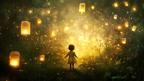 Child in Enchanted Lantern Forest