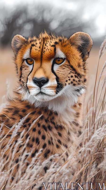 Graceful Cheetah Amidst Grass AI Image