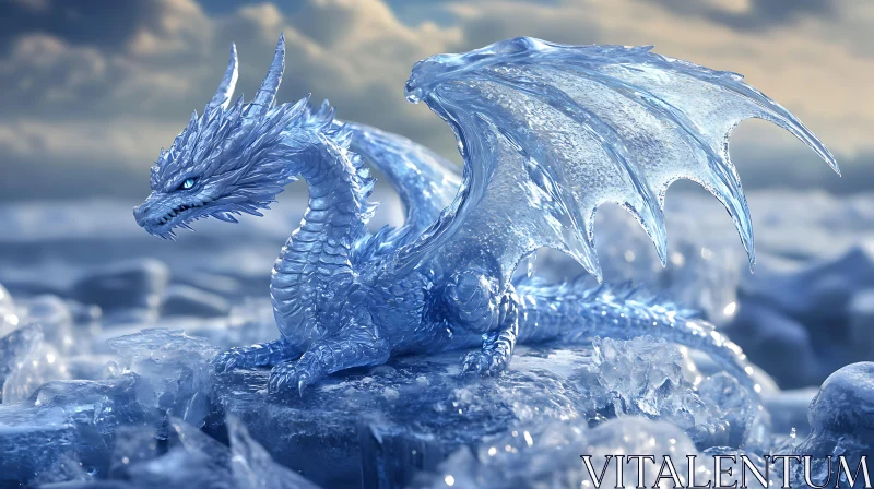 Crystalline Dragon on a Frozen Throne AI Image