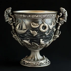 Maritime Engraved Silver Cup Art