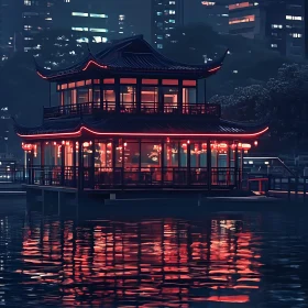 Nighttime Asian Architecture Reflection