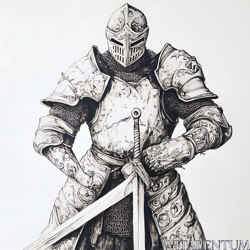 AI ART Armored Knight with Sword Illustration