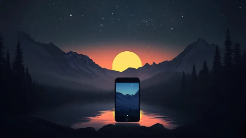 Tranquil Sunset Scene Reflected on Mobile