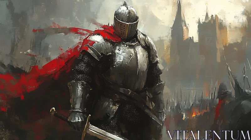 AI ART Medieval Knight with Sword Illustration