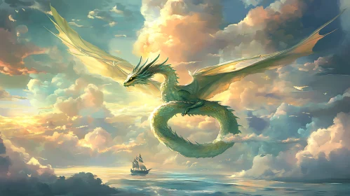 Majestic Dragon Over Ocean