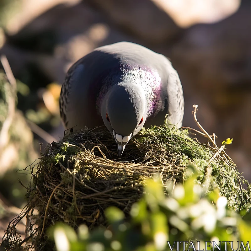 AI ART Grey Pigeon on Nest