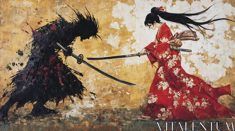 AI ART Clash of Honor: Samurai Painting