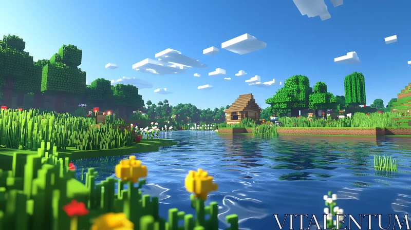 Minecraft Lake House AI Image