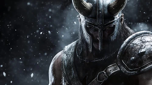 Grim Warrior in Snowy Landscape