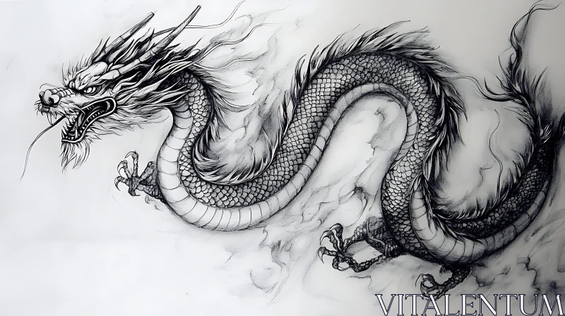 AI ART Detailed Dragon Sketch on White Paper