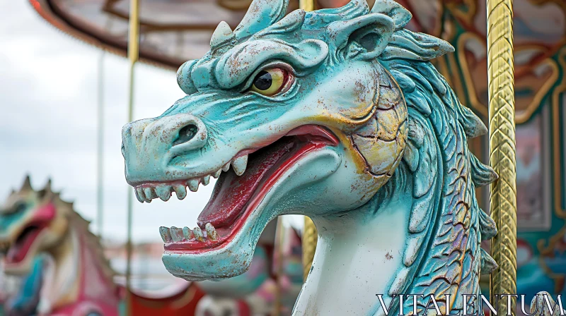 AI ART Blue Dragon Carousel Figure