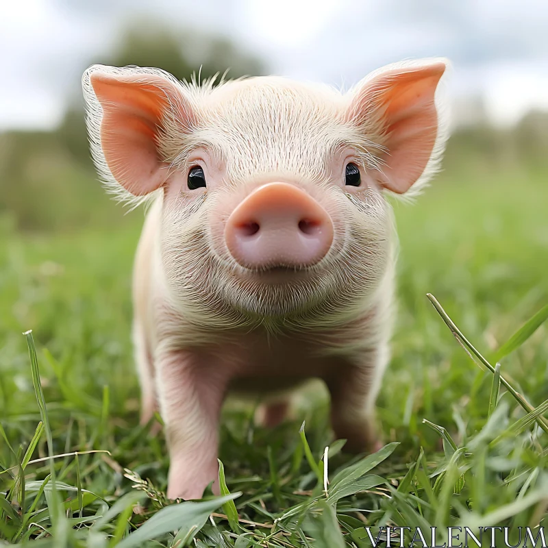 Cute Piglet in the Grass AI Image