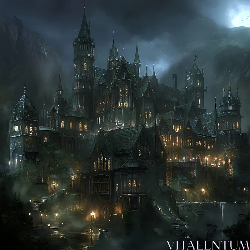 AI ART Mysterious Castle in the Mist