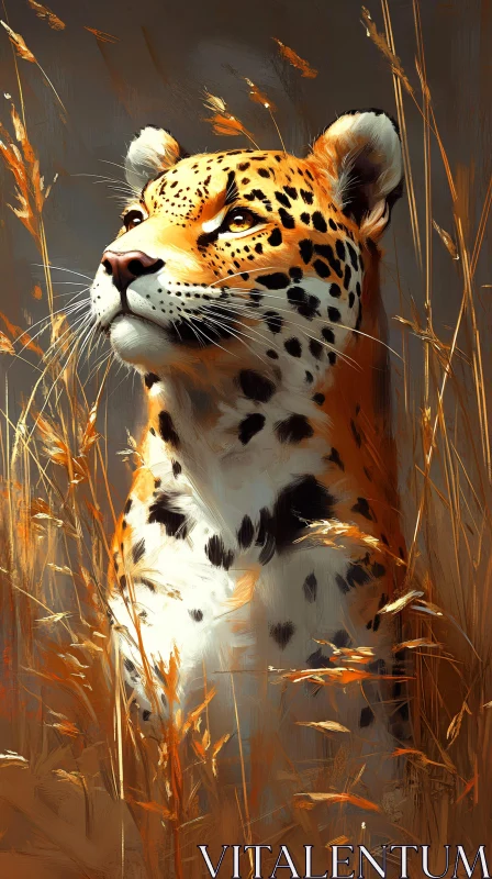 Leopard in the Sunlit Grasslands AI Image