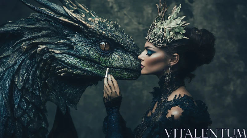 Fantasy Portrait: Woman and Dragon Bond AI Image