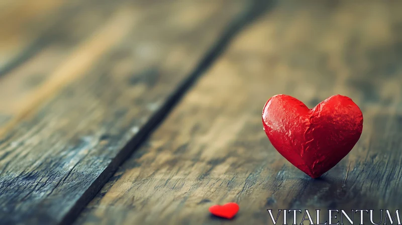 Red Hearts on Rustic Wood Surface AI Image