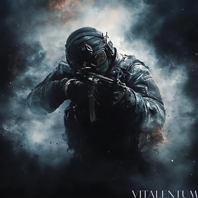 AI ART Tactical Soldier in Smoky Environment