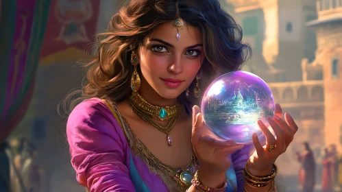 Woman Holding Crystal Ball Portrait