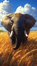 Elephant in Golden Savanna
