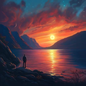 Contemplation by the Lake at Sunset