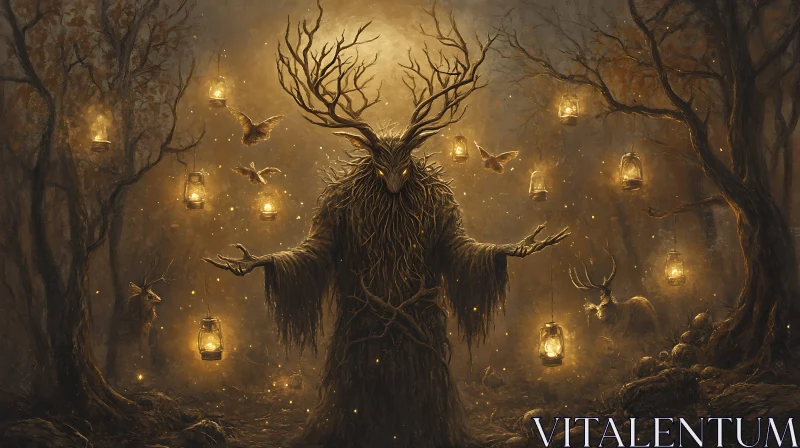 Mystical Forest Creature with Antlers AI Image