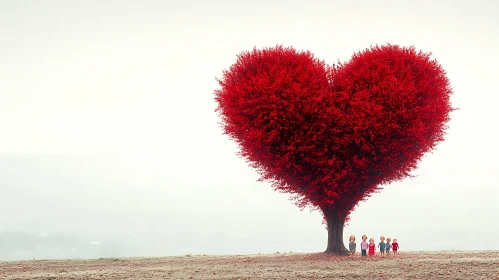 Red Heart Tree with Children