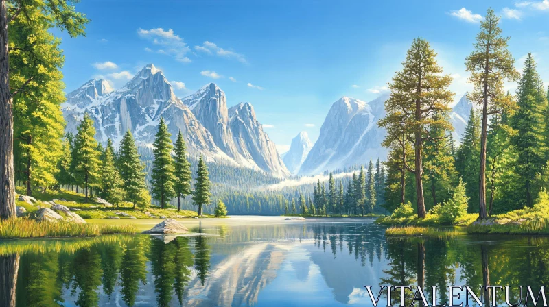 Peaceful Mountain Lake Landscape AI Image