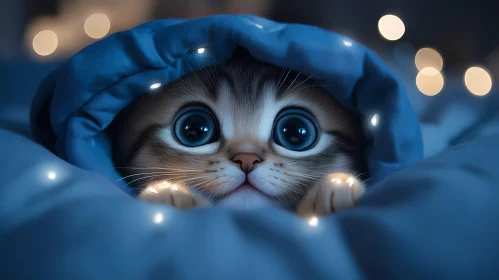 Kitten Peeking from Blanket