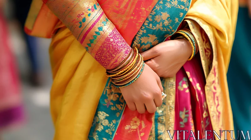 Traditional Indian Attire with Gold Jewelry AI Image