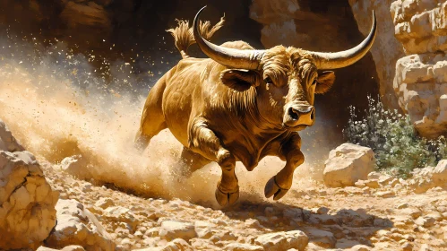 Charging Bull in Desert