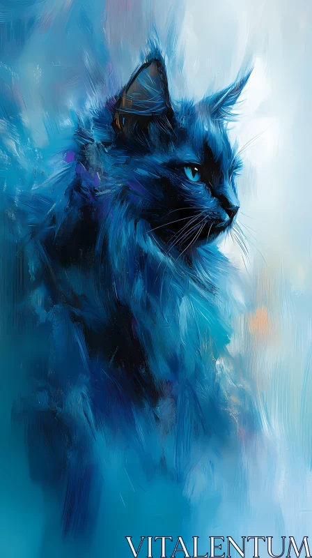 Blue Feline Art Composition AI Image